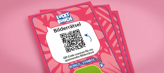 Abgebildete Lucky Bunch Bilderraetselkarte mit QR-Code