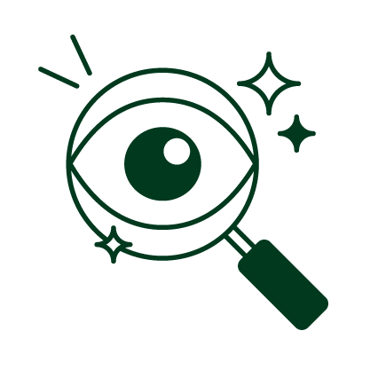 Illustration einer Lupe. Im Lupenglas ist ein Auge abgebildet.