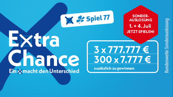 Spiel 77 Sonderauslosung am 1. und 4. Juli mit zusätzlicher Gewinnchance bis zu 777.777 €