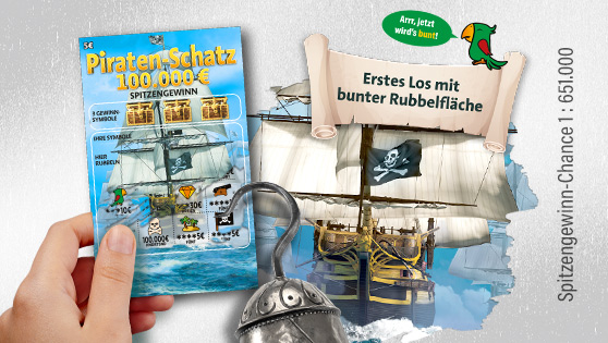 Darstellung des Rubbelloses Piraten-Schatz, auf dem ein großes Segel-Schiff abgebildet ist.
