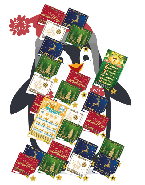 WestLotto Adventskalender Pinguin bestückt mit WestLotto-RubbelLosen