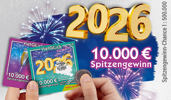 Rubbellos Viel Glueck Jahreswechsel mit 10.000 € Spitzengewinn. Chance 1:500.000.