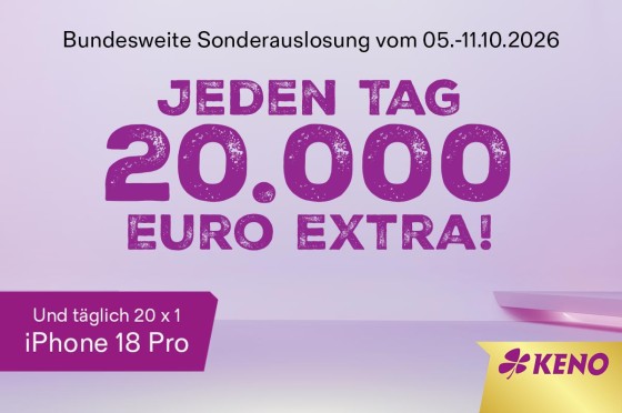 Pinke Infografik mit den Informationen zur Keno Sonderauslosung im Oktober