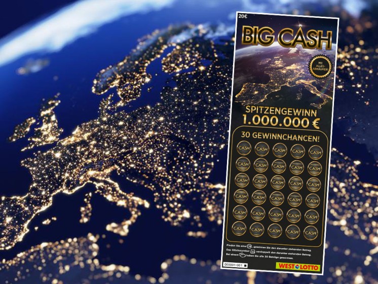 WestLotto-Rubbellos Big Cash im Weltall vor Erde bei Nacht